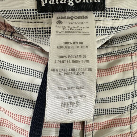 Patagonia Swim Trunks Men's 34 White USA Striped Drawstring Pockets Lightweight - Picture 7 of 12